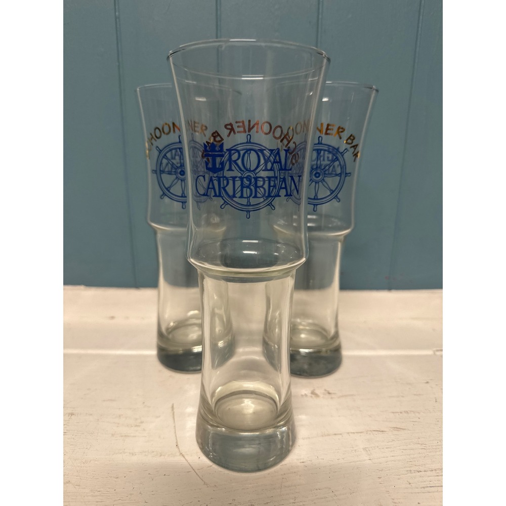 Royal Caribbean Schooner Bar Set of 3 Clear Glass Tumbler Glasses